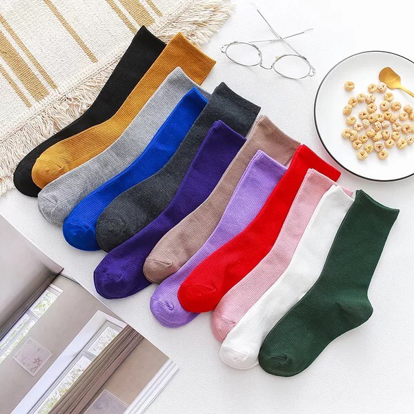 Set 10 Vớ nhún Muzini cổ cao phong cách Vintage Hàn Quốc nhiều màu sắc cho nữ TN11