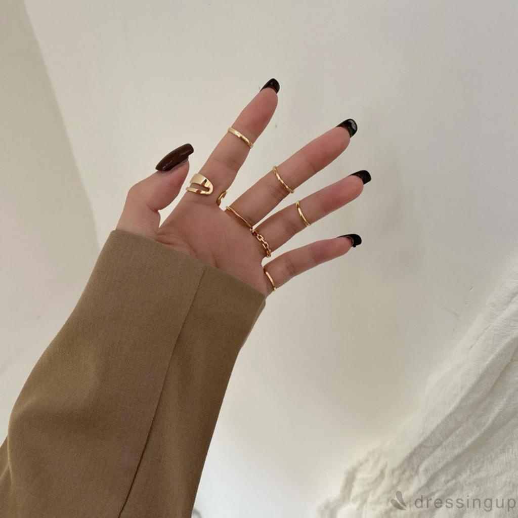 DRE-Ladies Knuckle Ring Kit, 7 Pieces Simple Style Stacking Ring,Gold/ Silver