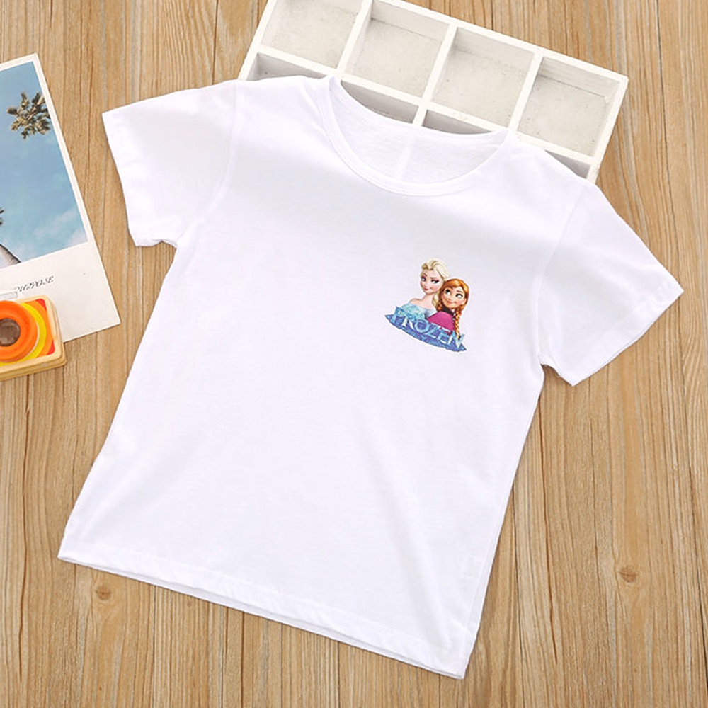 Áo Thun Cotton Tay Ngắn Cổ Tròn In Hình Elsa Dễ Thương Thời Trang Mùa Hè Cho Nữ