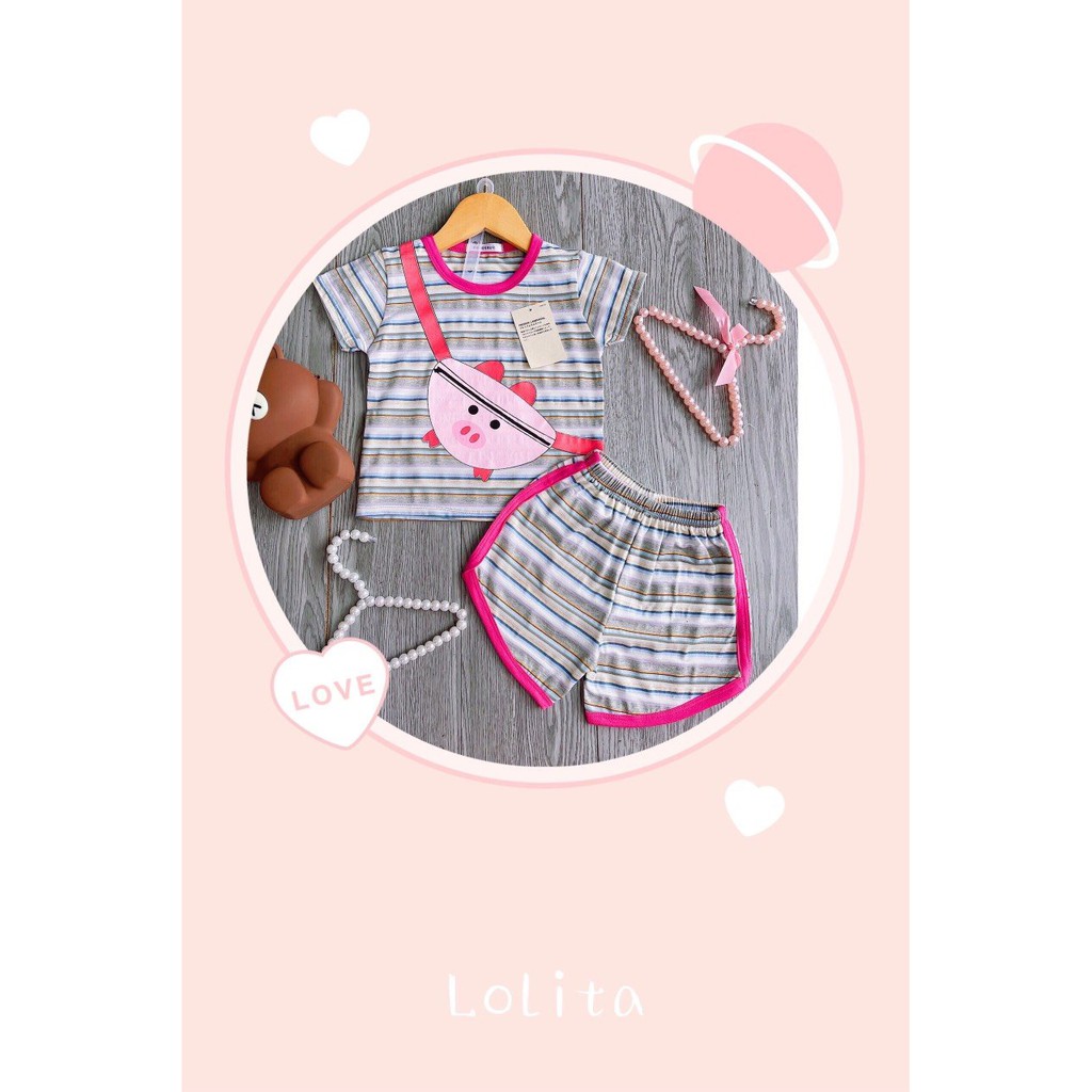 Bộ kẻ thun cotton in họa tiết cho bé trai, bé gái