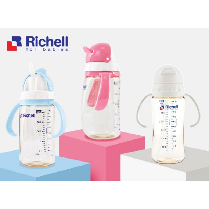 Bình ống hút PPSU Richell 260ml xanh