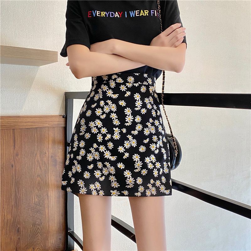 Chân Váy Ngắn Chữ a Lưng Cao In Họa Tiết Hoa Cúc Phong Cách Hàn Quốc Thời Trang Mùa Hè Xinh Xắn Cho Nữ