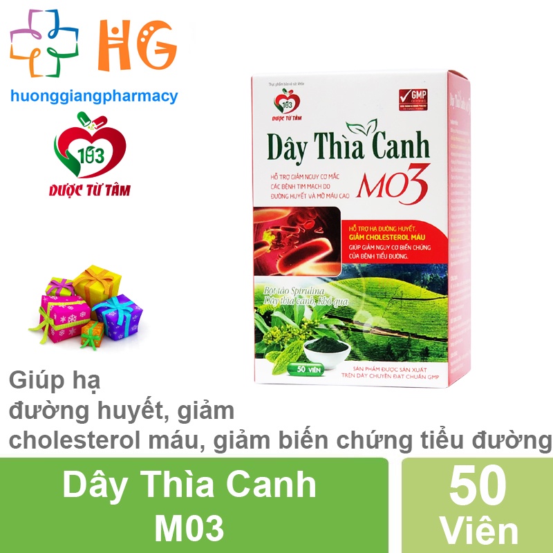 Dây Thìa Canh MO3 Giúp hạ đường huyết giảm cholesterol máu giúp giảm nguy cơ biến chứng của tiểu đường Hộp 50 viên