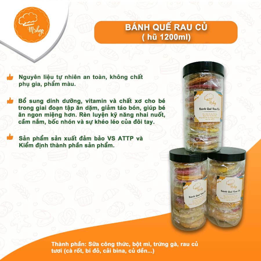 Bánh ăn dặm - bánh quế vị rau củ dành cho bé 7 tháng trở lên handmade M'shop