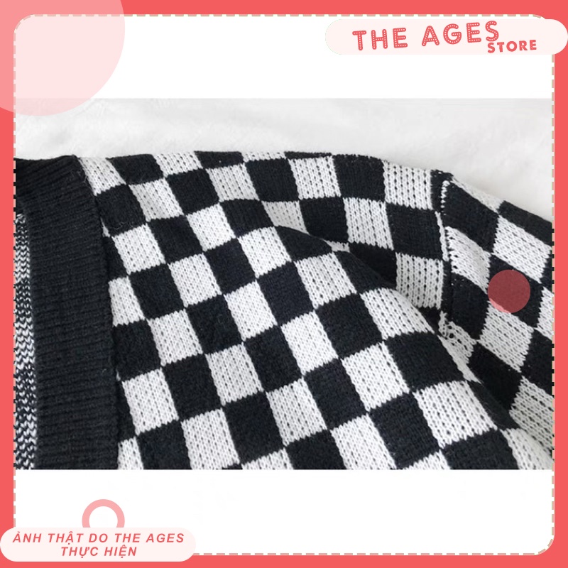 Áo cardigan len dày họa tiết sọc caro, Áo khoác len nữ form rộng 100% được may từ len mềm mịn, dày dặn THE AGES | BigBuy360 - bigbuy360.vn