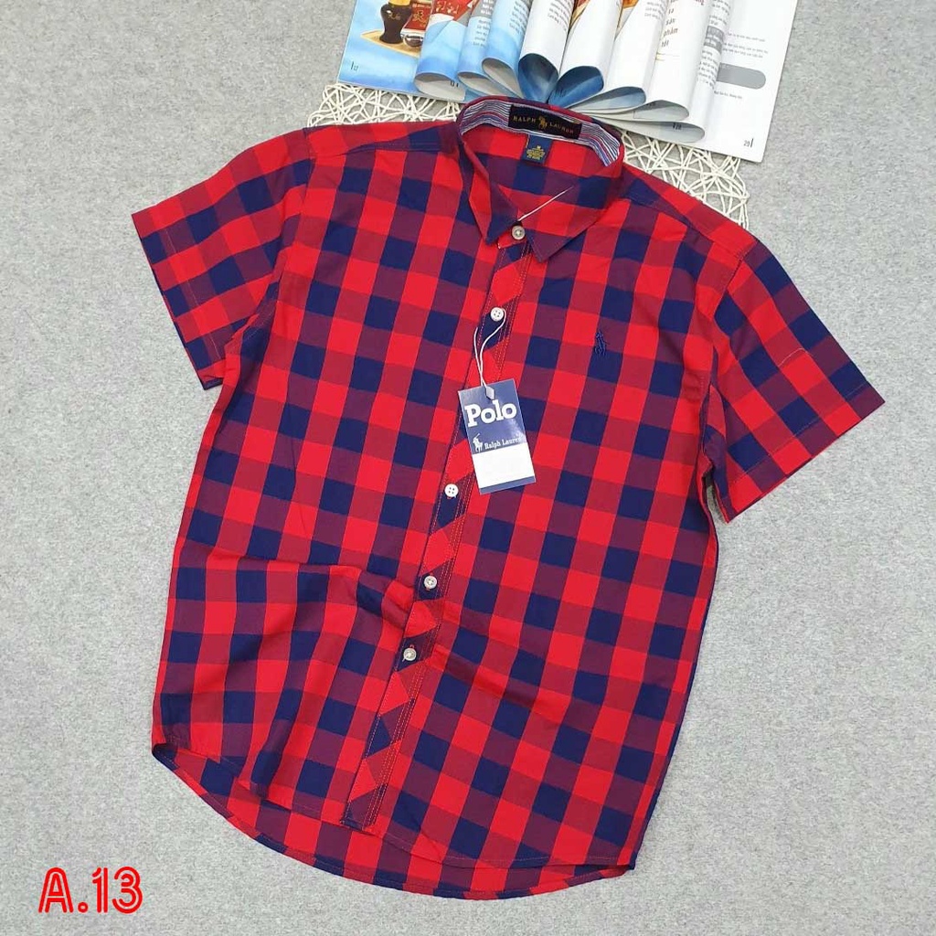 Áo sơ mi tay ngắn xọc carô Polo size Cồ xuất khẩu thời trang cho bé trai 2022 siêu hot