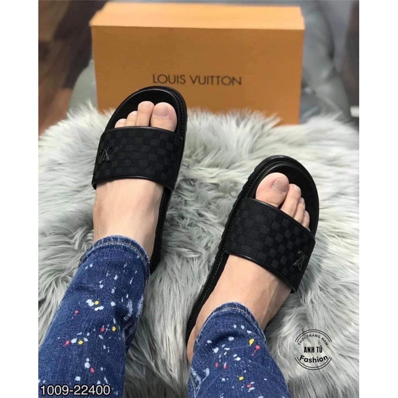 Dép nam quai ngang lv,quai vải vân kẻ ô lv siêu sang,siêu Hot