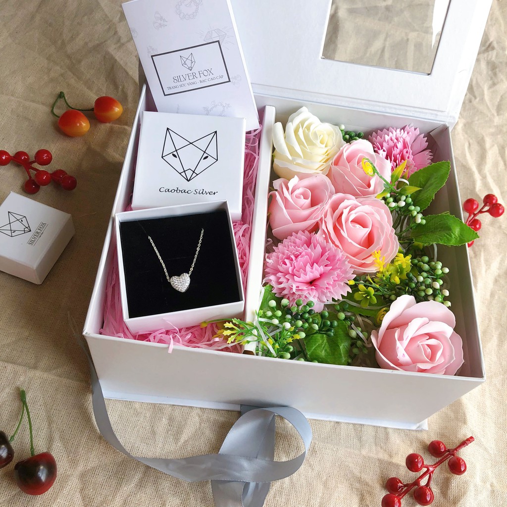 Dây Chuyền Bạc Ta S925 CaoBac SilverCao Cấp Họa Tiết Tim 3D Nạm Đá Sáng -  Trang Sức Cáo Bạc JEWELLERY