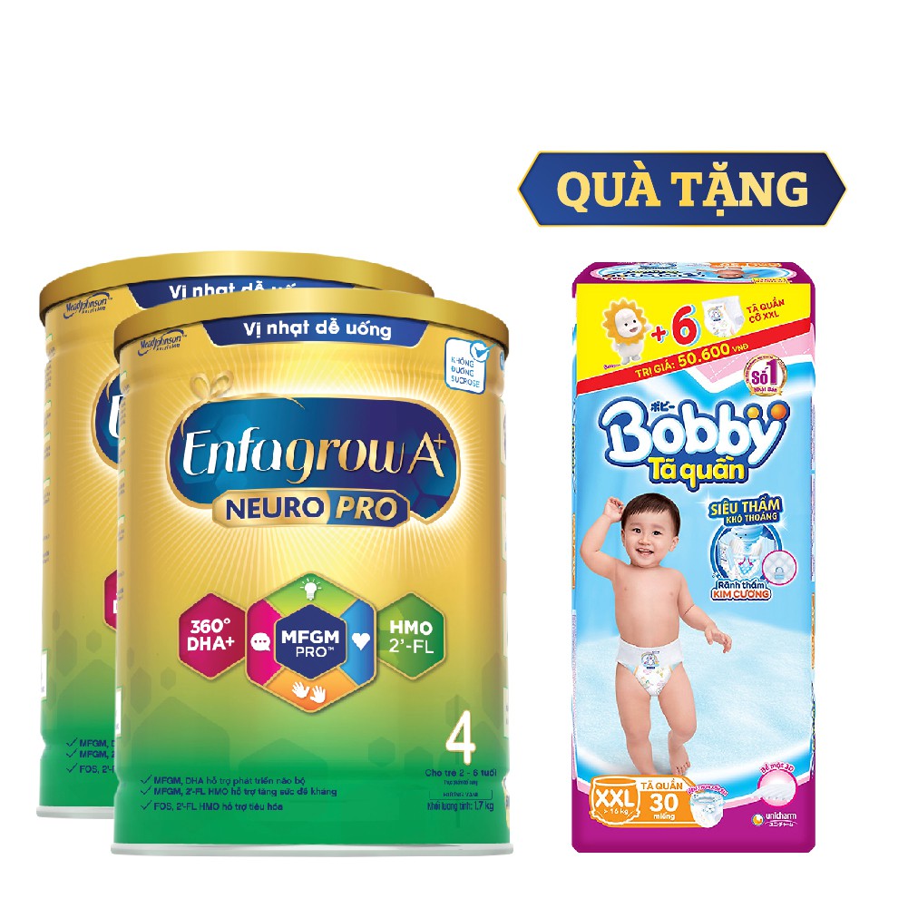 [Mã MKBESBD51 giảm 0.05 đơn 250K] [Tặng Tã Bobby XXL30] Bộ 2 Sữa Bột Enfagrow A+ Neuropro 4 Vị Thanh Mát – 1.7kg/lon