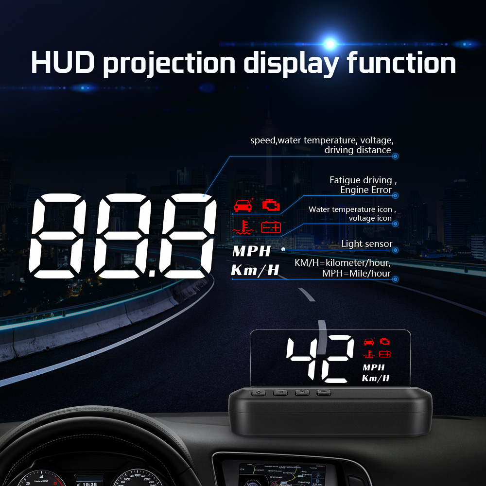 Ô tô OBD2 HUD Công cụ đo tốc độ Máy chiếu Công cụ chẩn đoán quãng đường Công cụ tự động báo động tốc độ KMH MPH cho các sản phẩm ô tô lái xe an toàn