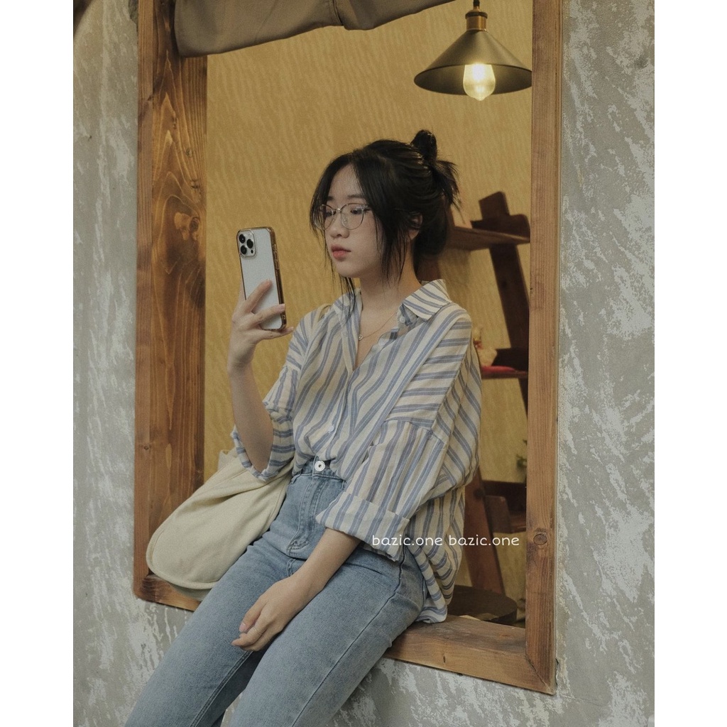 Áo sơ mi kẻ sọc kiểu dáng Hàn Quốc