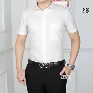 Áo sơ mi nam ZENTOMAN cotton lụa trơn cộc tay công sở mềm mịn thoáng mát trắng trơn 2135