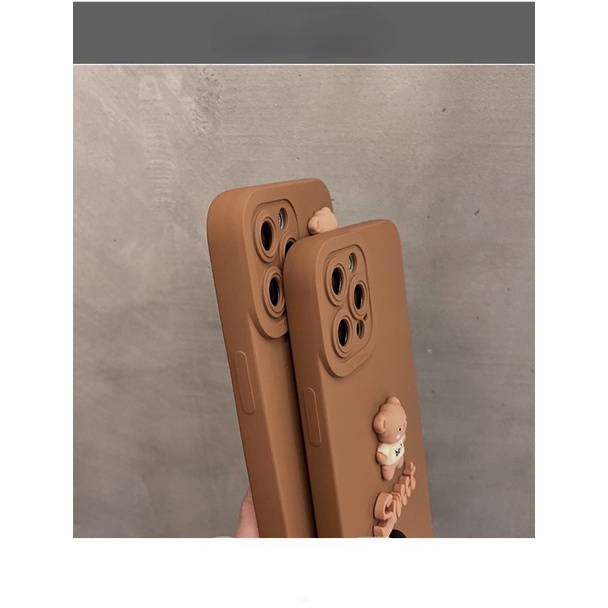 Ốp Điện Thoại Silicon Ba Chiều Hình Gấu Nâu Cho iphone15 pro max 14 / 13 / 12 / 11 pro max x / xr xs 8plus 7p