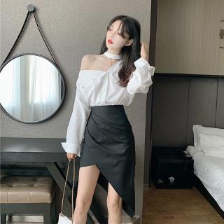 Bộ Áo Sơ Mi Hở Vai + Chân Váy Lệch Tà Thiết Kế Cá Tính Cho Nữ