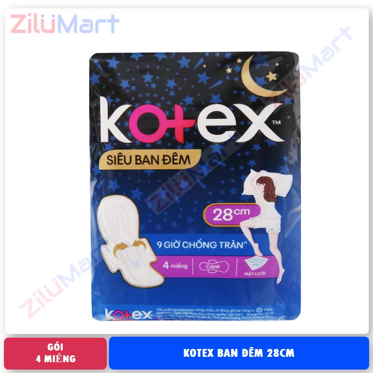 Gói 4 miếng băng vệ sinh ban đêm 28cm Kotex Style chống tràn