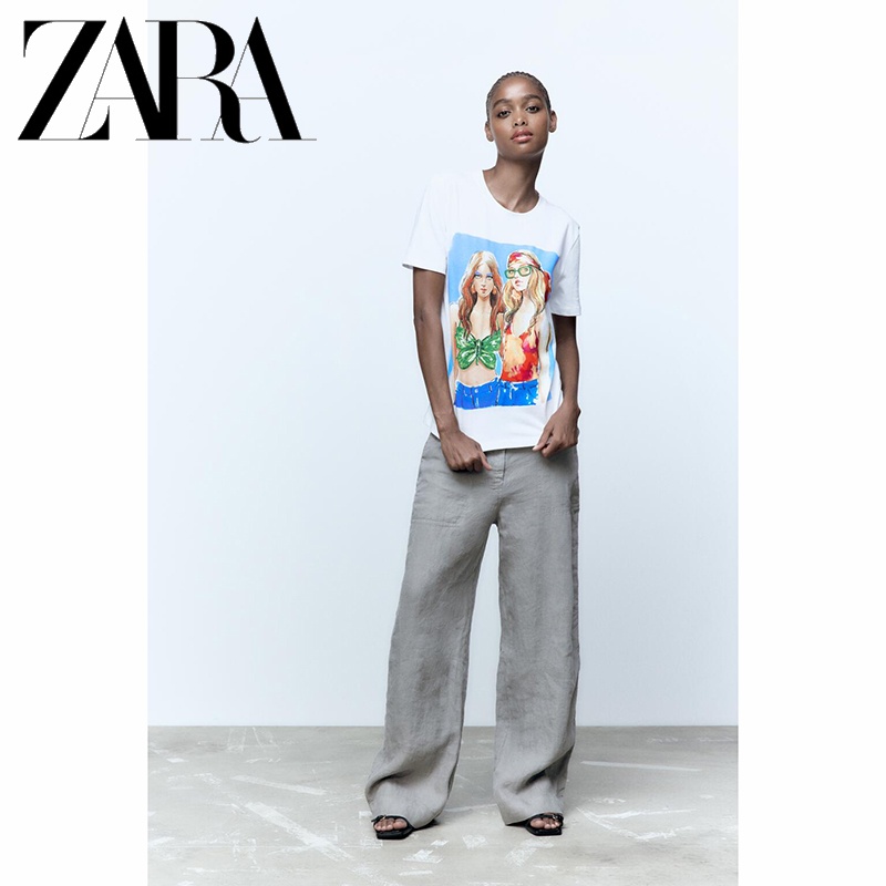 Áo Thun In Họa Tiết ZARA Thời Trang Mùa Hè Cho Nữ