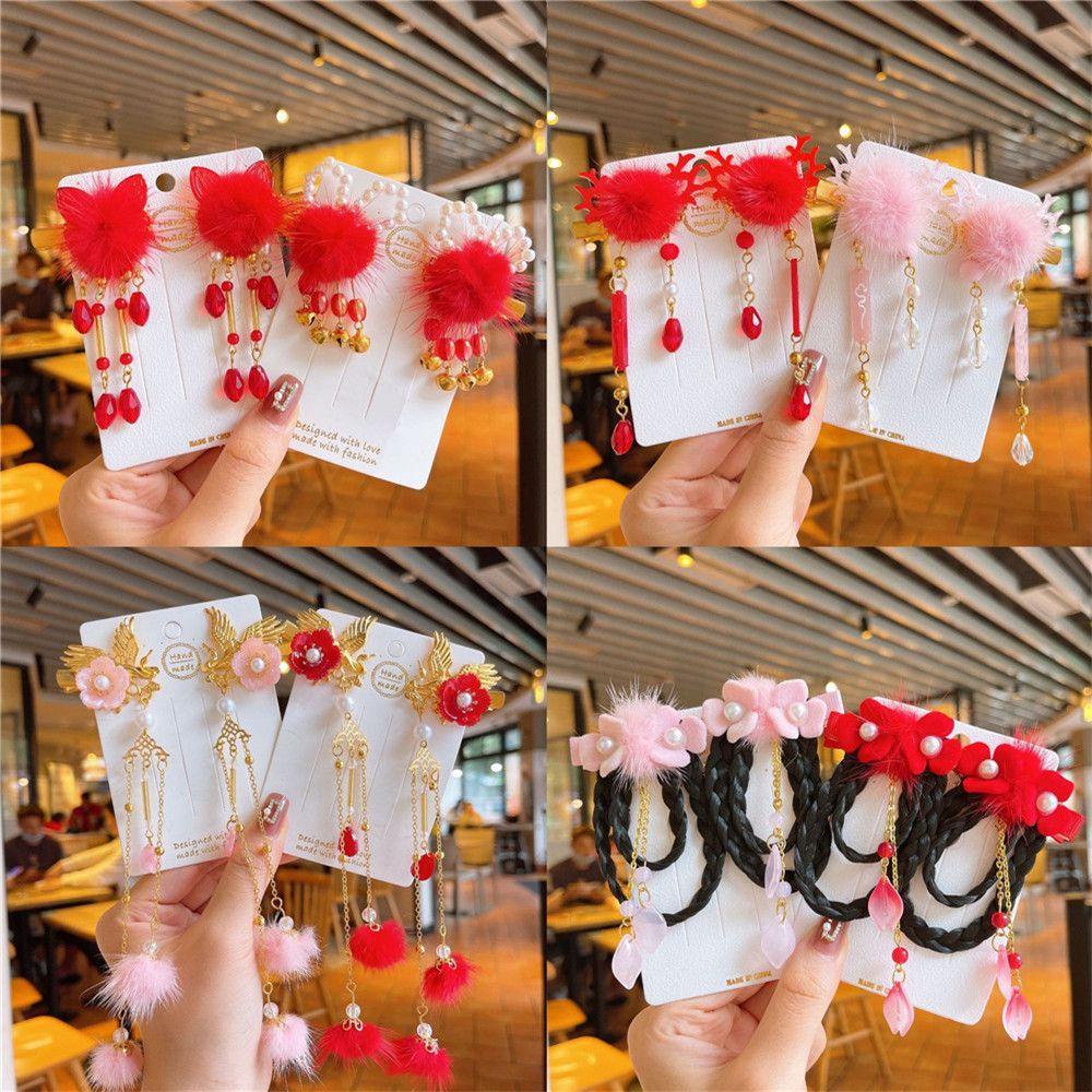 WATTLE Kẹp Tóc Hình Hoa Truyền Thống Phong Cách Năm Mới Cho Bé Gái