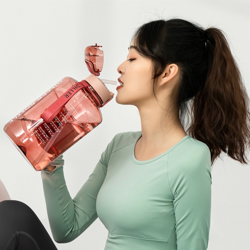 Bình Nước Tritan Không BPA Dung Tích Lớn Có Ống Hút Đánh Dấu Thời Gian Tập Thể Thao (1700/2700/3780ml)