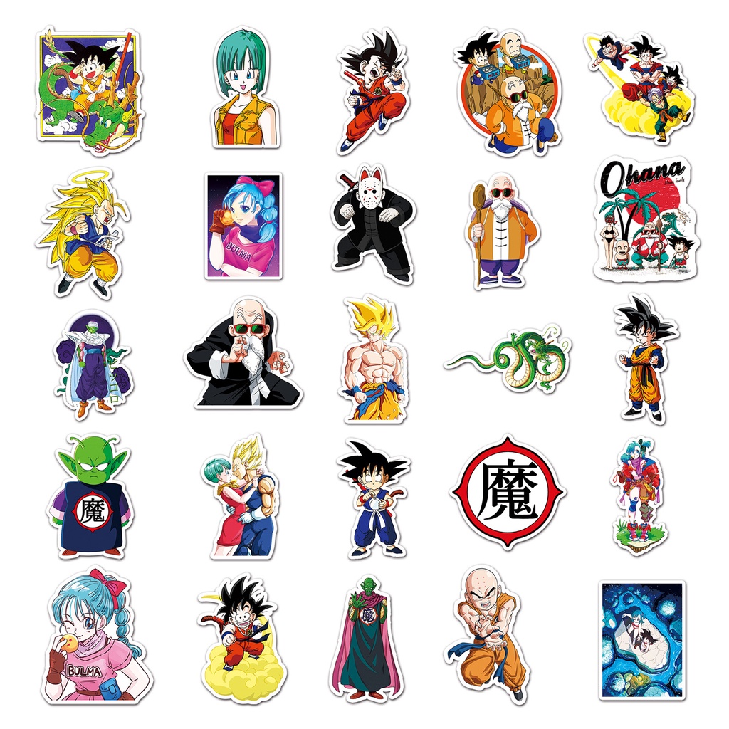 Combo 30 Sticker Chống Nước Decal Dán Điện Thoại Laptop Mũ Vali Đàn Guitar Sổ Tay Bình Nước [Dragon Ball]