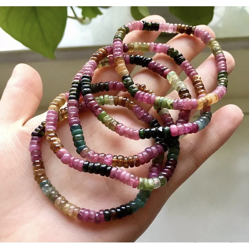 Vòng tourmaline cắt giác đa sắc, vòng tay phong thủy thiết kế đơn giản, dễ mang