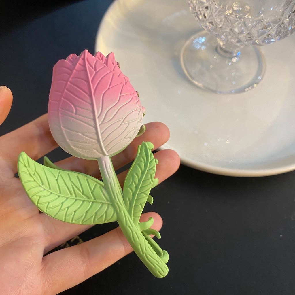 Kẹp Tóc Hình Hoa Tulip 3D Màu Hồng Thời Trang Mùa Hè Cho Nữ