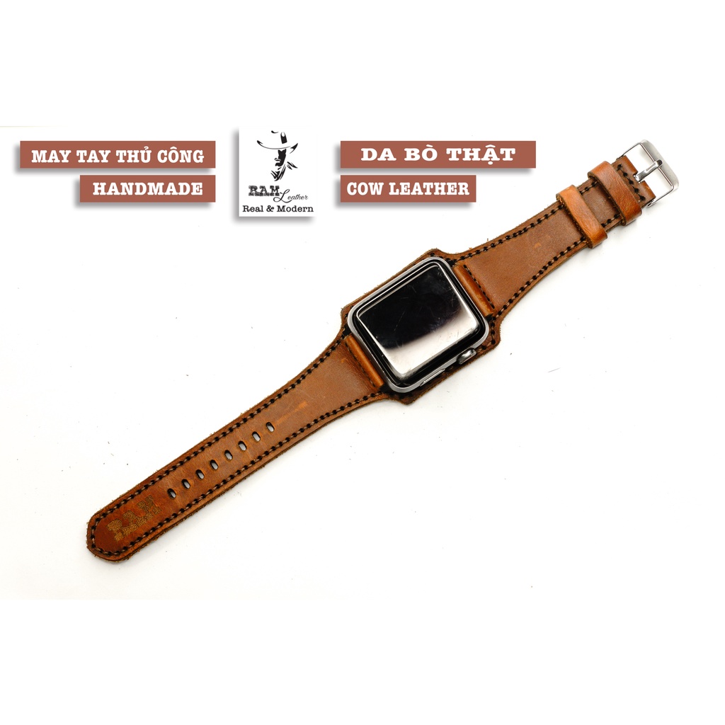 Dây Apple Watch , iWatch , iphone Watch da bò nâu đất cao cấp RAM Leather bundstrap bx1