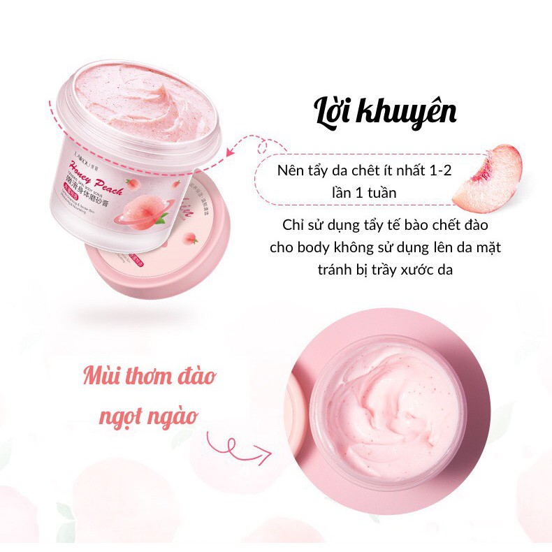 Tẩy Tế Bào Chết Toàn Thân Hương Đào Chính Hãng Laikou 190g - Sáng Da Cấp Ẩm Tẩy Da Chết