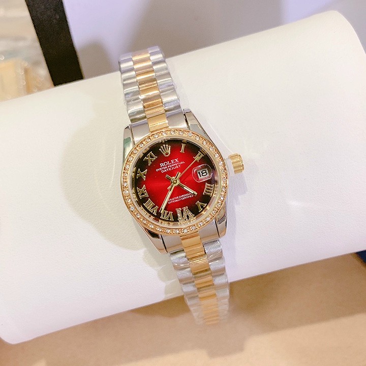 [Cao Cấp]Đồng hồ Rolex mini nữ mặt size 26mm đính hạt dây màu Denim đúc hợp kim NGUYÊN KHỐI không gỉ, không phai màu