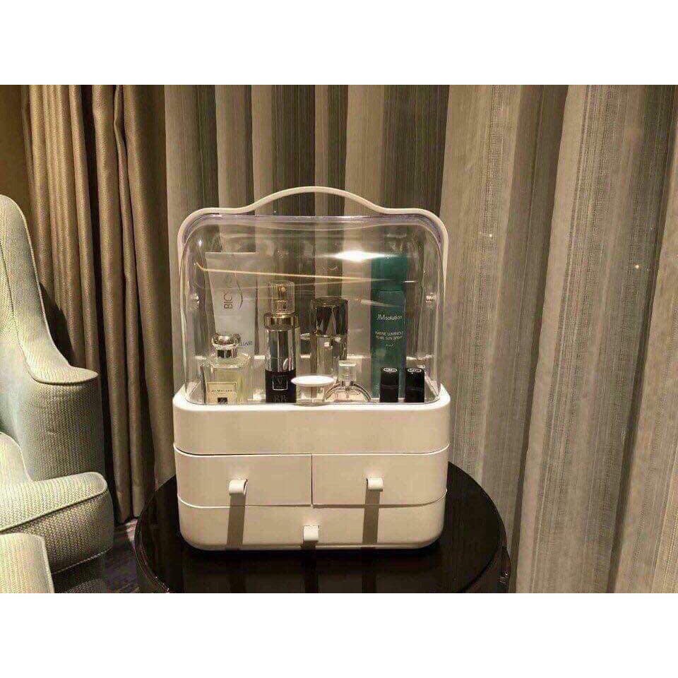 [Size Lớn 34cm] KỆ MỸ PHẨM CAO CẤP 3 TẦNG CÓ QUAI XÁCH VÀ NẮP ĐẬY CHỐNG BỤI CỰC XINH