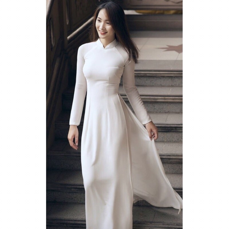 Áo dài trơn cổ cao chất liệu chi phông 4 tà _ ANNA MS78