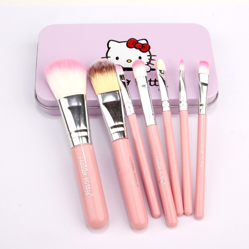 Bộ chổi cọ trang điểm make up 7 món hộp thiếc cho bé của HelloKitty-HÀNG CHÍNH HÃNG.Kitty Children Makeup Brush Set 7pcs