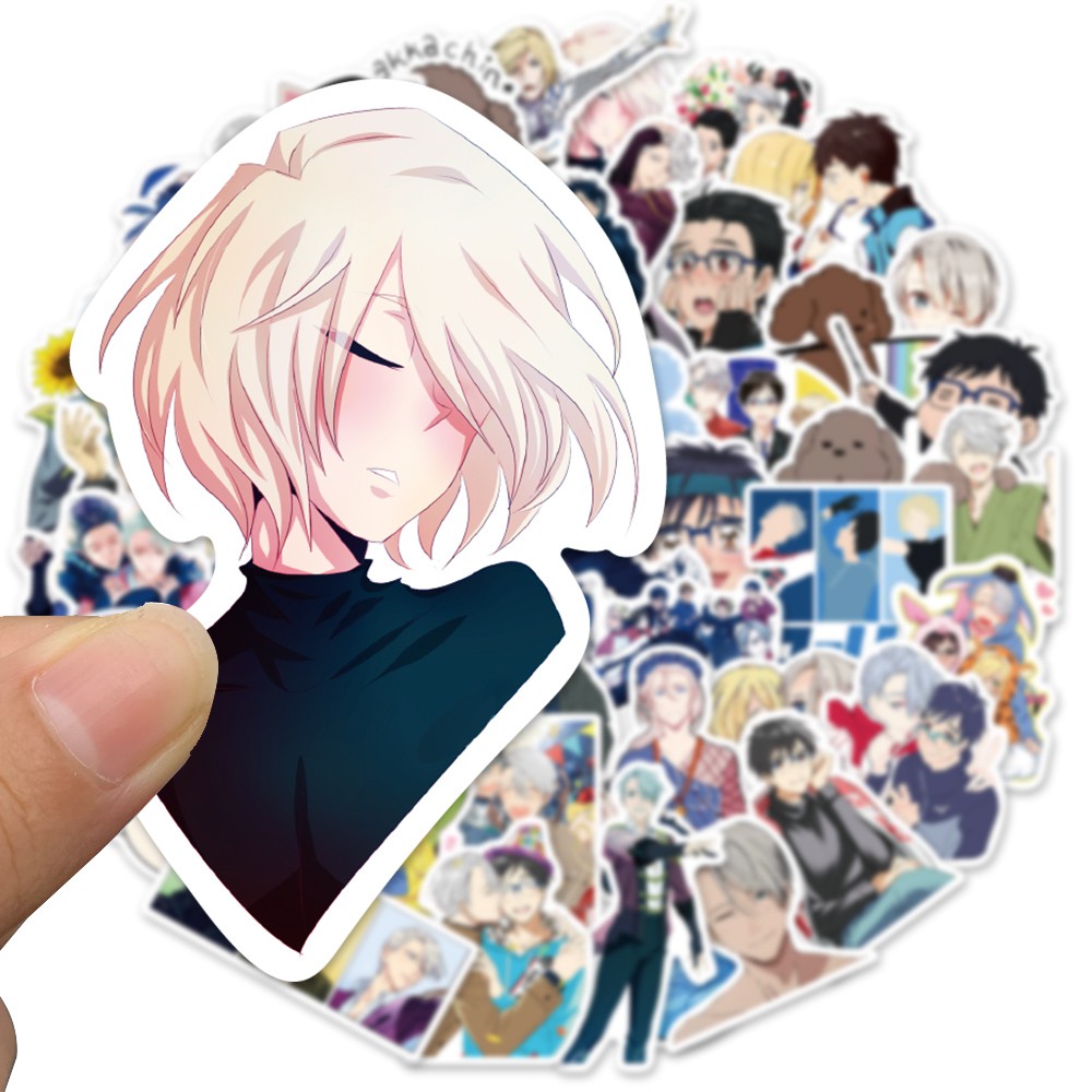 Bộ 50 cái nhãn dán trang trí hình hoạt hình Yuri!! On Ice
