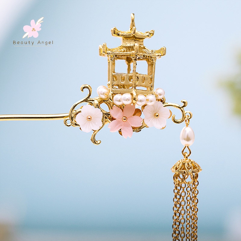 Trâm Cài Tóc Hình Hoa Phối Tua Rua Phong Cách Trung Hoa Cổ Điển Thời Trang Cho Nữ