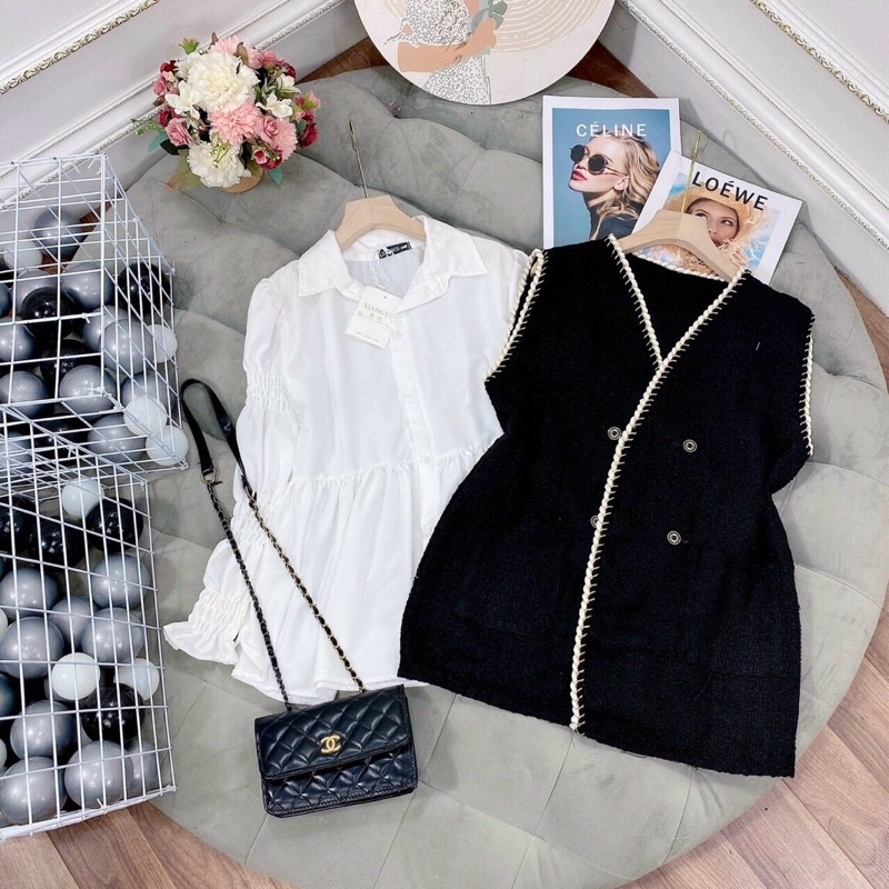 SET ÁO GHI LÊ ÁO SƠ MI TAY NHÚN