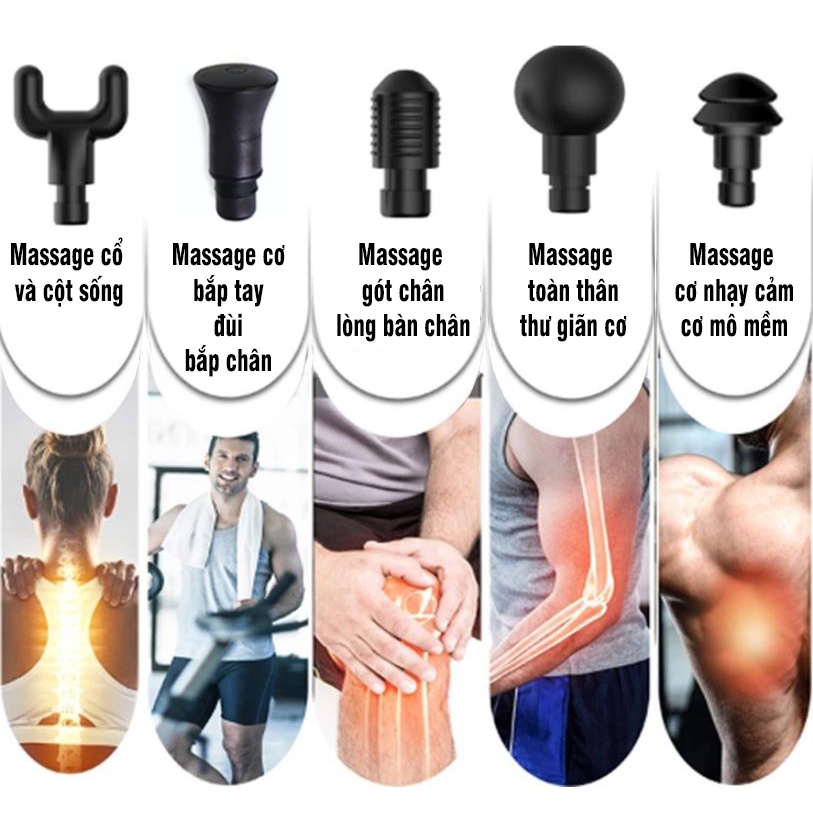 Máy massage cầm tay, Súng Massage gun Booster T - 6 Đầu cắm - 4 mức độ - Công suất 126W - CHÍNH HÃNG