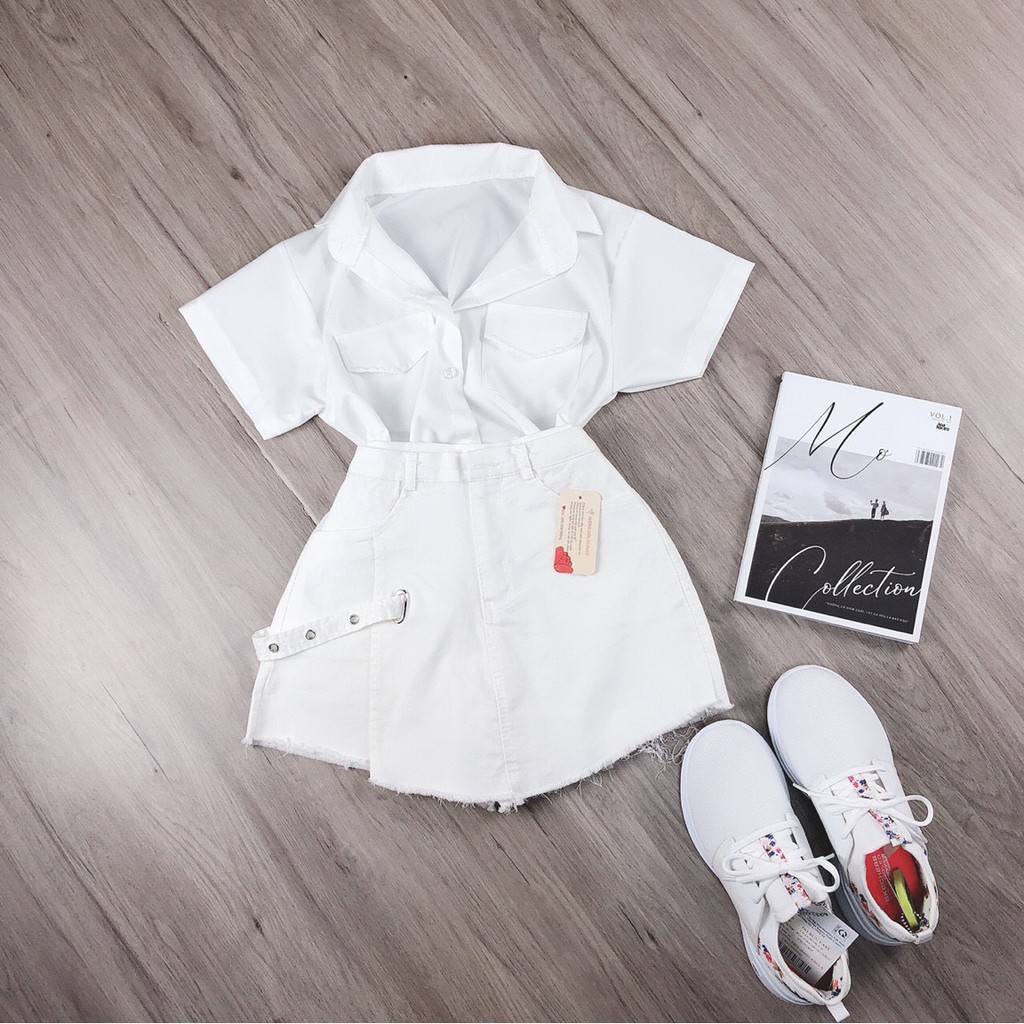 chân váy kèm khoen bên xinh ảnh thật chất kaki mềm