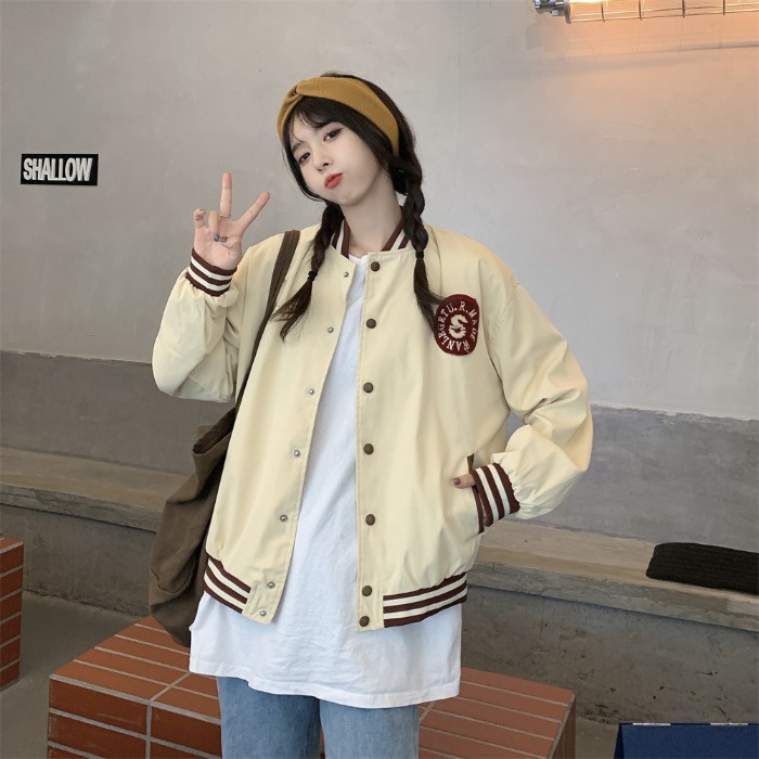 Cofen Korean style all-match retro coat Hong Kong style baseball uniform coat jacket