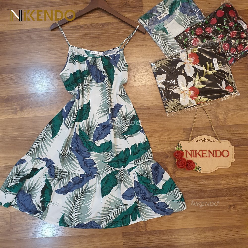 VAY NGU 2 Dây Vải Lanh (Tole) Hoa Nhí – Đầm Dáng Xòe Nikendo VL1 | BigBuy360 - bigbuy360.vn