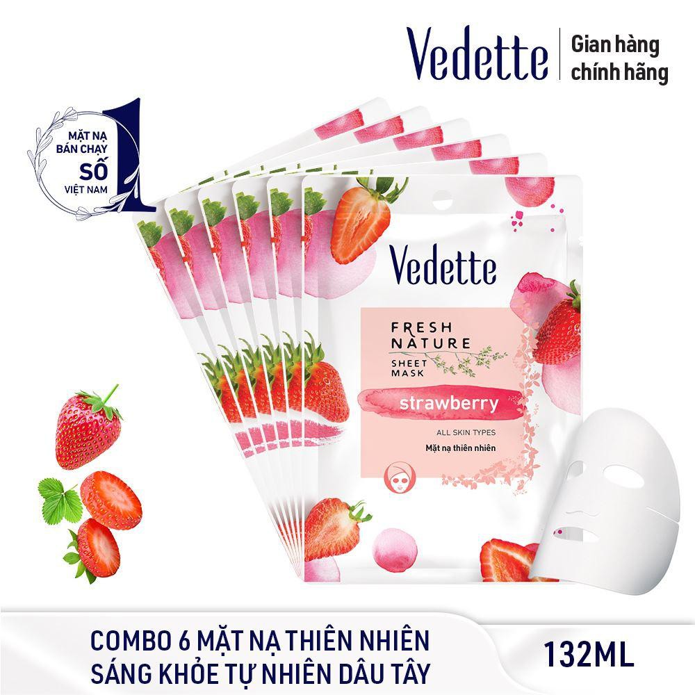 COMBO 6 MẶT NẠ GIẤY THIÊN NHIÊN DÂU 22ml VEDETTE - SÁNG DA &amp; SE DA - TPMY103