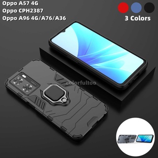 Ốp Điện Thoại Cứng Kiểu Giáp Chống Sốc Kèm Giá Đỡ Nhẫn Cho Oppo A57 4G CPH2387 A77 A76 A96 A36 A74 A77 4G 5G OppoA57
