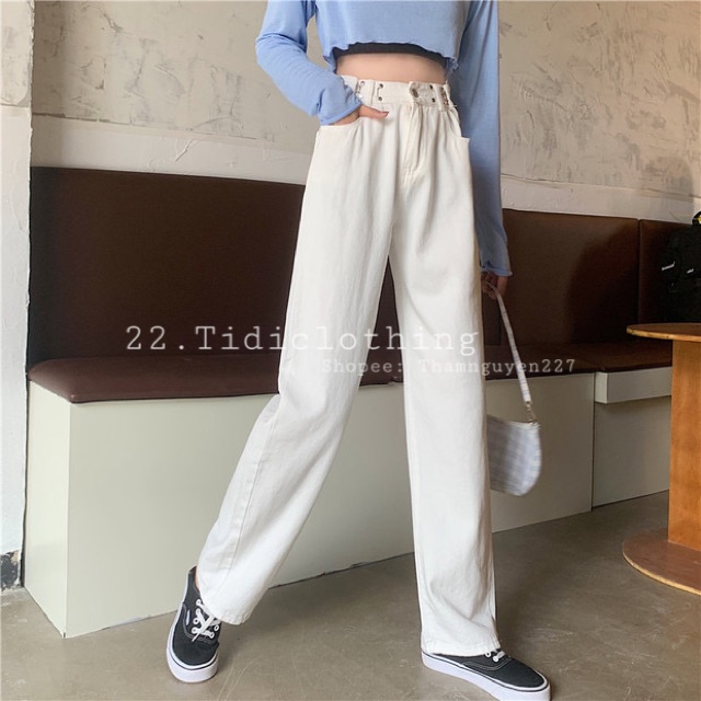 Quần ulzzang jeans có móc gài eo ống suông