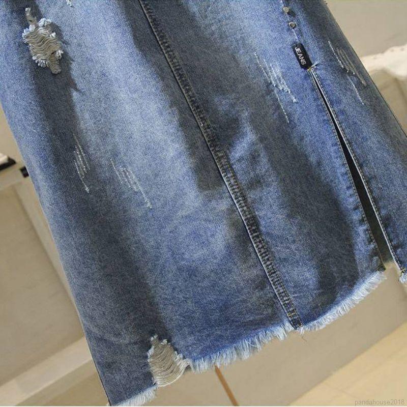 Chân Váy Denim Lửng Xẻ Tà Lưng Cao Khoét Lỗ Màu Trơn Dây Khóa Kéo Thời Trang Xuân Hè Dành Cho Nữ | BigBuy360 - bigbuy360.vn