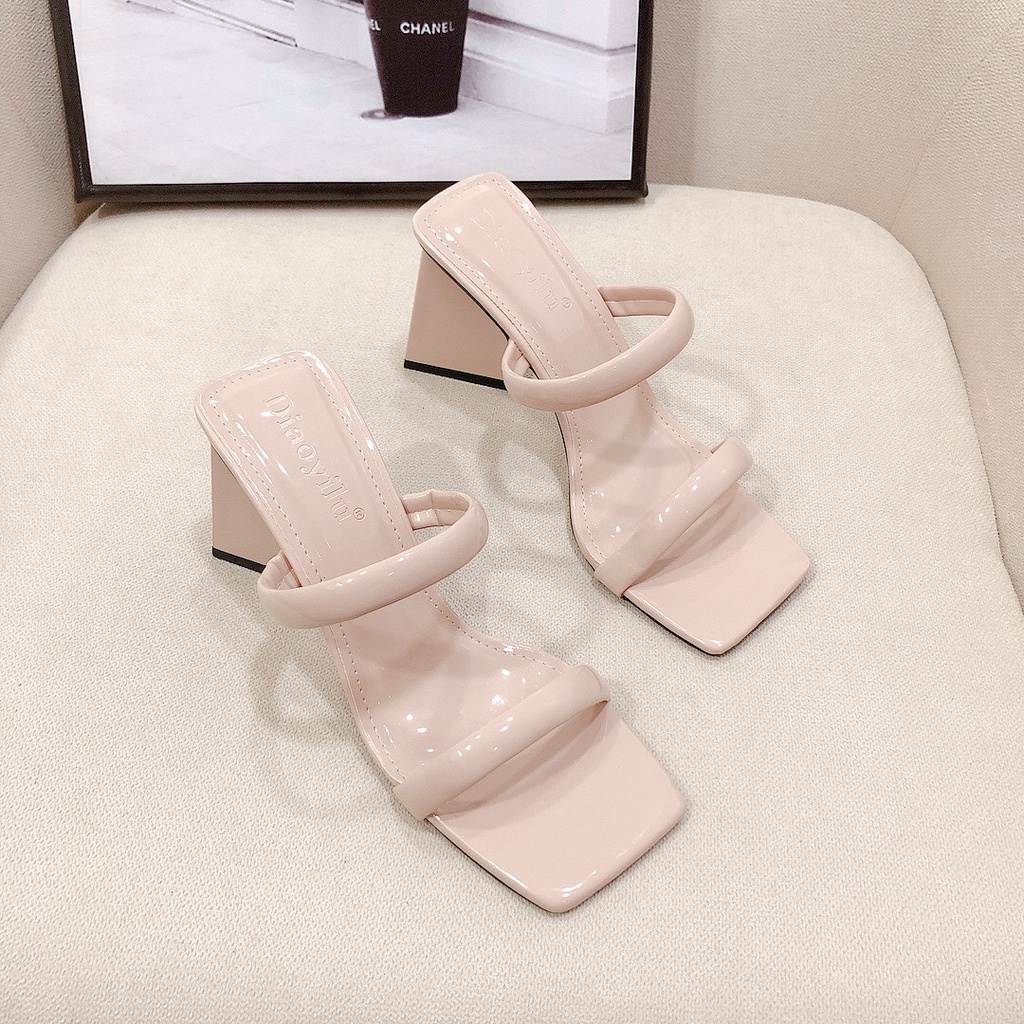 Dép guốc cao gót nữ 9p gót tam giác chất da bóng xịn kháng nước mang siêu êm - Chị Chảnh Store