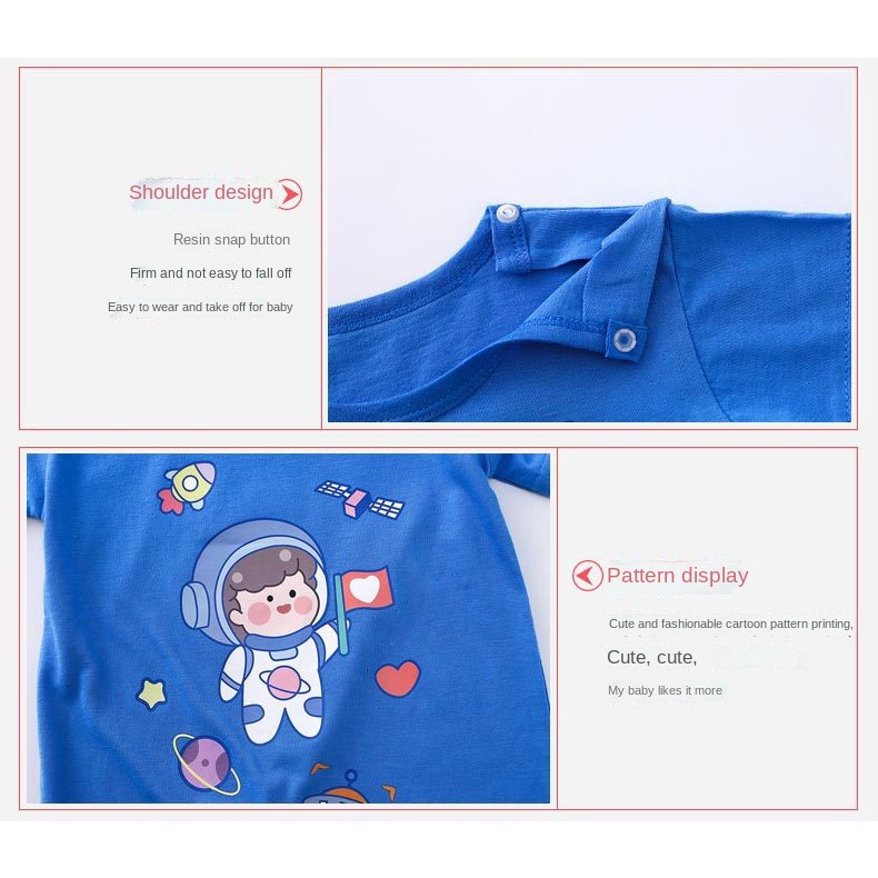 Bộ Áo Liền Quần Tay Ngắn Bằng Cotton Giả Nhiều Màu In Họa Tiết Động Vật Hoạt Hình Cho Bé Sơ Sinh 0-24 Tháng
