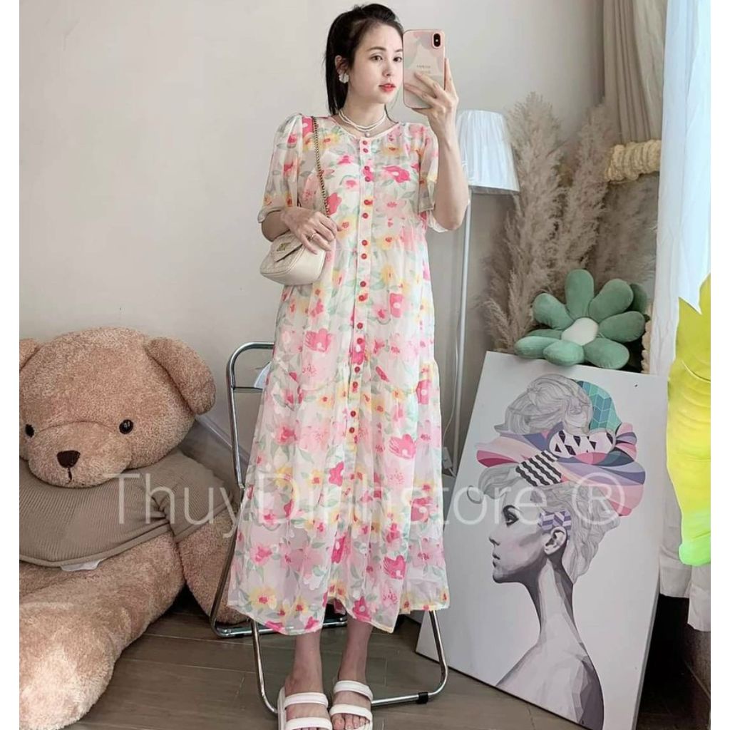 Đầm Bầu Váy Bầu Mùa Hè Vải Mát Dáng Xòe Thiết Kế Xinh Xắn Đi Chơi Dự Tiệc Đi Làm MSP521 Mom and Baby