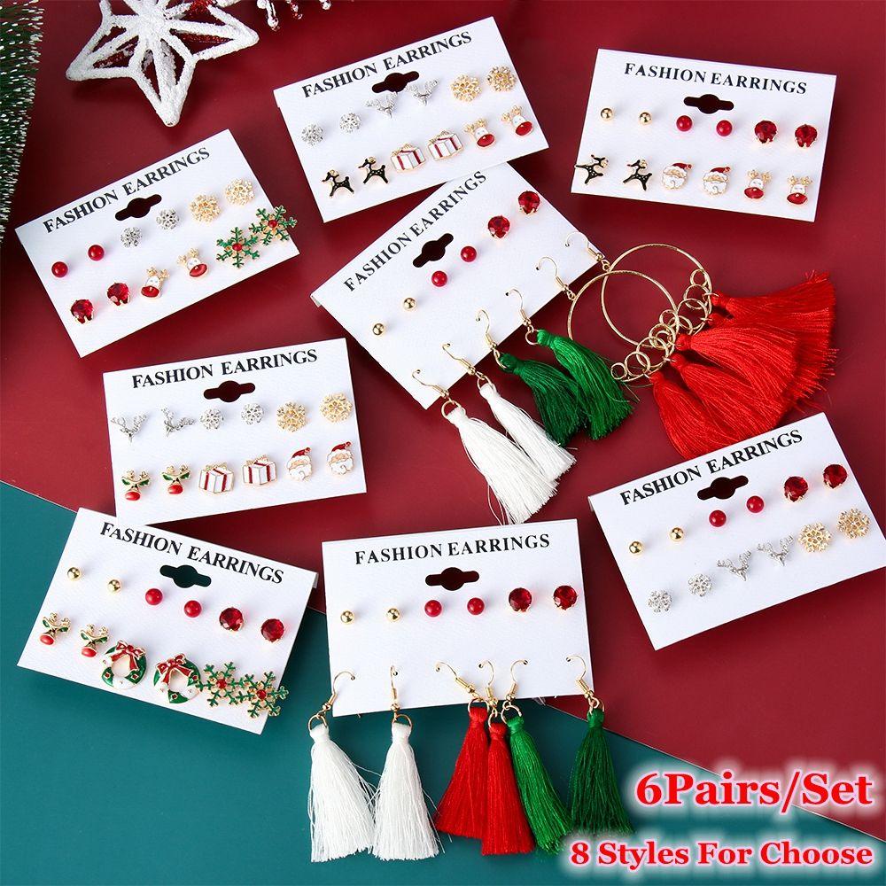 Set 6 Đôi Bông Tai Chủ Đề Giáng Sinh Đáng Yêu|Khuyên Tai Nữ Trang Tạo Hình Độc Đáo