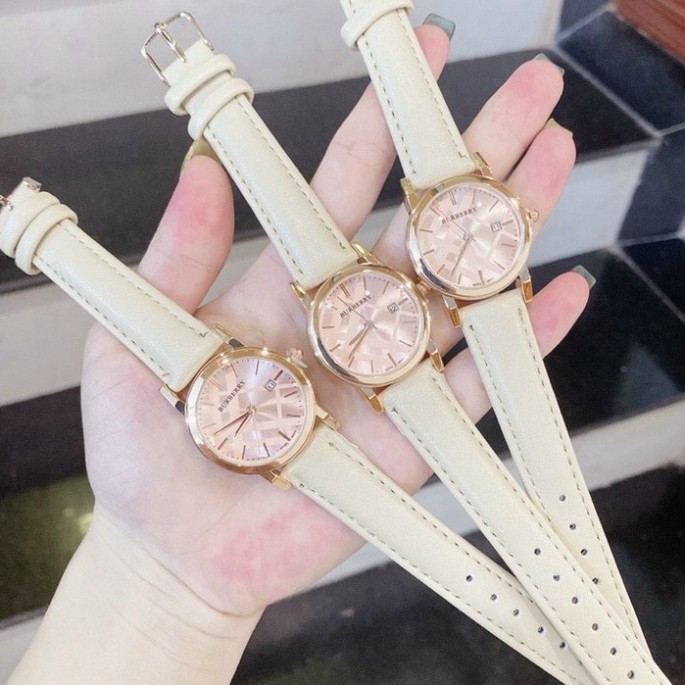 Đồng hồ dây da nữ Burberry mặt hồng, bảo hành 12 tháng, có box MTP-STORE