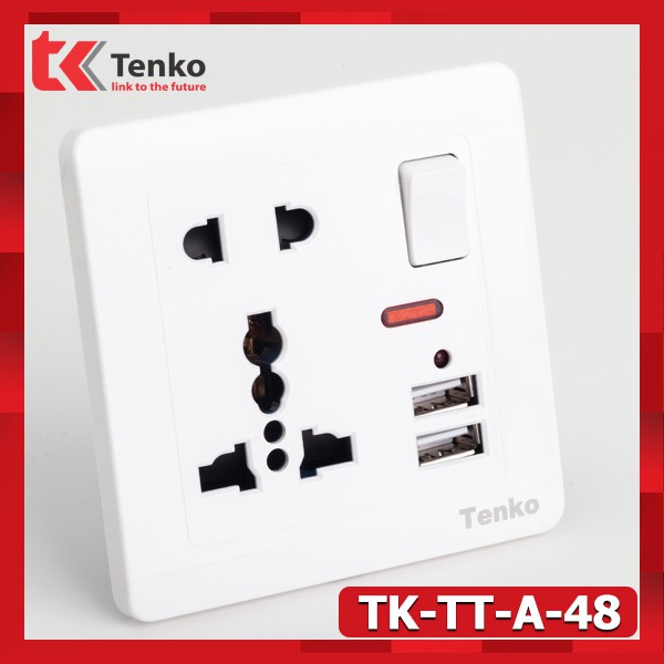 Ổ Cắm Điện Chống Giật Tích Hợp 2 Cổng USB Sạc Siêu Nhanh - Siêu Bền Cao Cấp Chính Hãng TENKO TK-TT-48