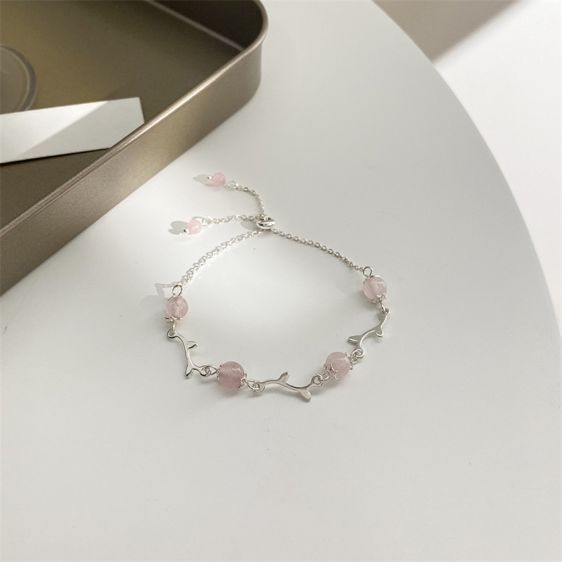 Lắc Tay Khoá Rút Charm Đá Hồng - Vani Store [TS000590]