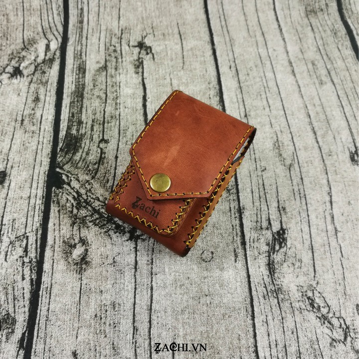 Bao da đựng gói thuốc lá kiêm zippo da bò thật 100% handmade -  BT223